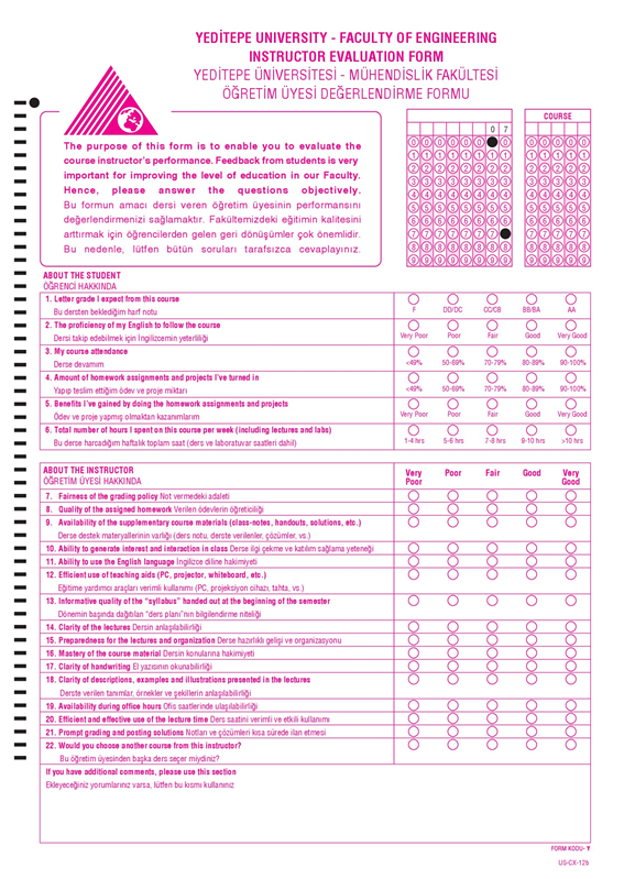 Figure 2 Yeditepe Instructor Evaluation Form