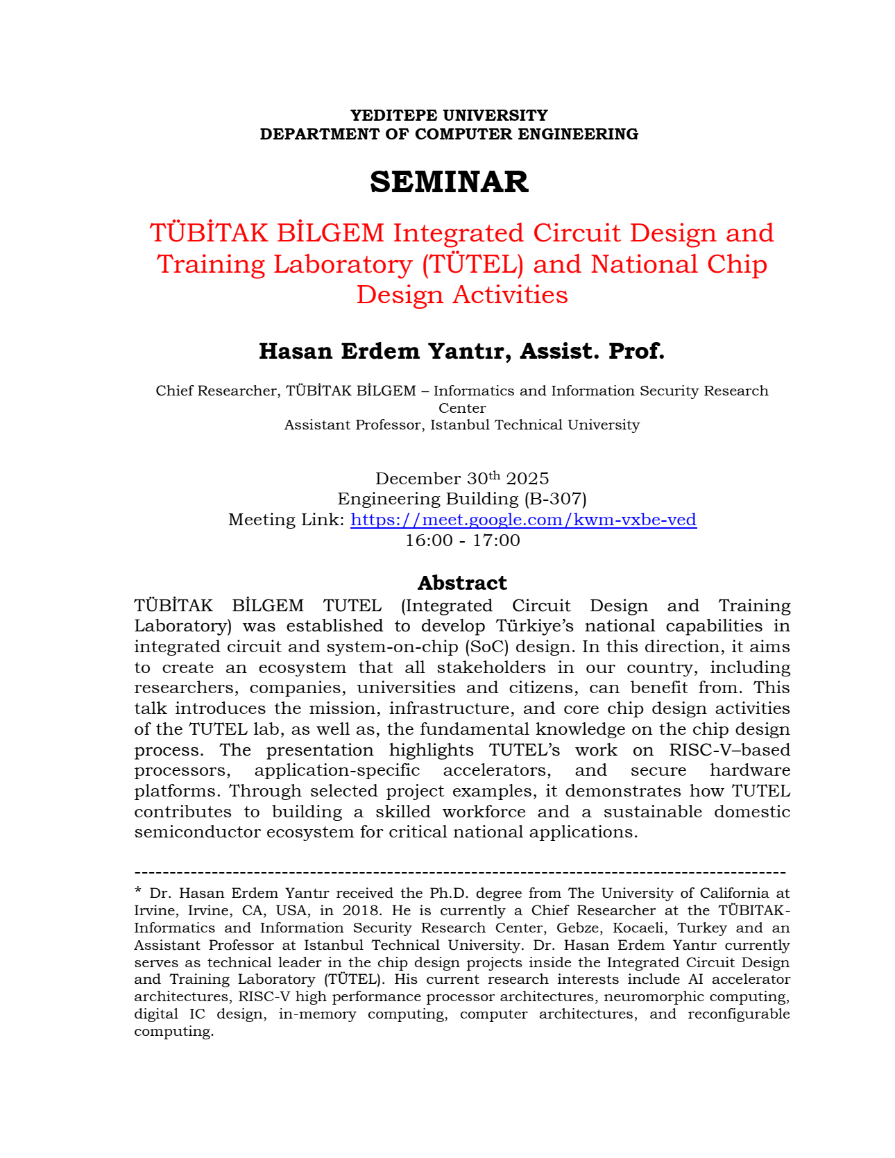 Seminar Abstract & Bio